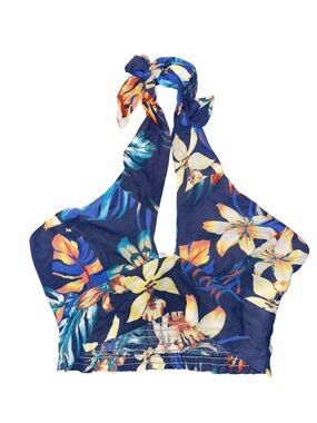 Windsor Navy Floral Halter Crop Top - Yellow, Blue, Orange